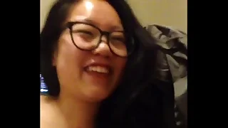 Justine Lim sucks white cock upon facial
